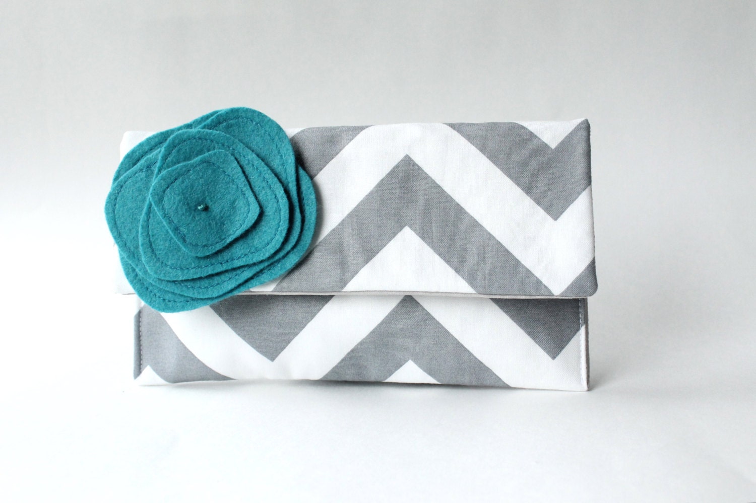 Clutch Purse, Gray and Teal Blue, Bridesmaid Clutch, Wedding Clutch, Personalized Bridesmaid Gift, Chevron Clutch