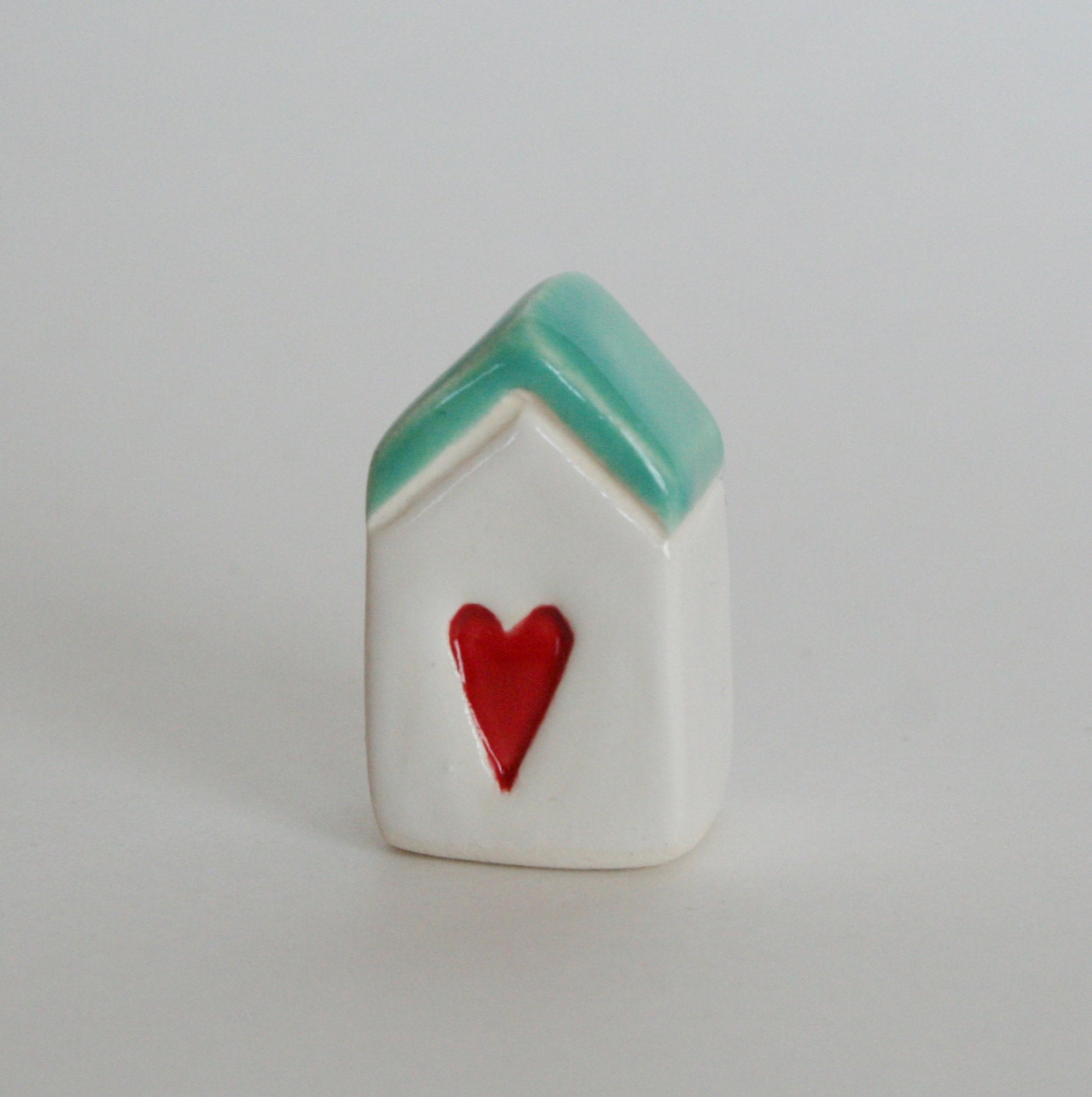 Little Clay House ceramic pottery miniature the little red door teal green heart collectible terrarium decor
