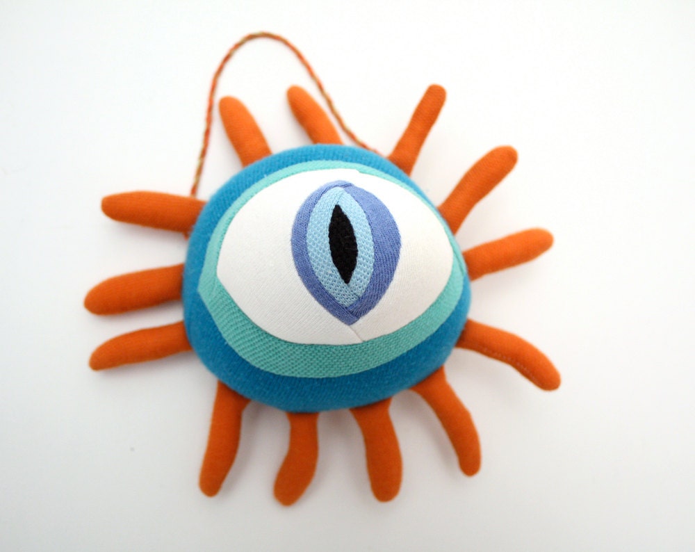 Watchful Eye, blue-teal-orange Cotton Monster Decor