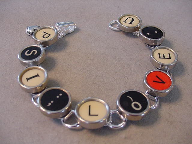 Typewriter Key Bracelet  PS I LOVE U Rare Red V Key  Typewriter key jewelry I Love You Gift