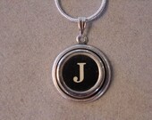 Typewriter key Jewelry Necklace BLACK  LETTER  J - Typewriter Key Necklace - Initial J serif font Initial Necklace J