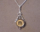 Typewriter Key Jewelry Necklace - RARE LOWER Case LETTER  M  - Cream Typewriter key Necklace Initial Necklace M