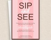 Striped Patten - Sip and See Pink - Baby Shower Invitation