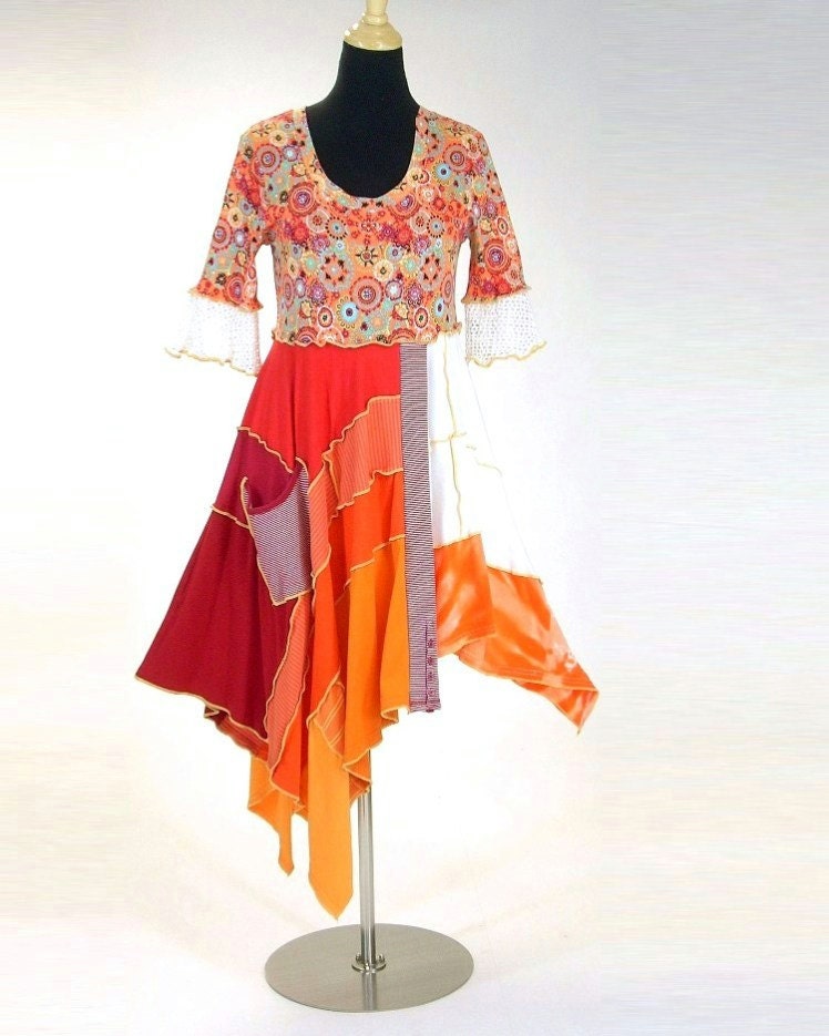 Cotton Tunic in Orange and Red,  Cool Breeze Style, Size Medium/Large ( 12,14)