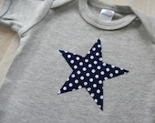 Cute Baby Boy Clothes // Star Bodysuit Size 6-12 Months // Navy Blue Heather Gray Grey Polka Dots