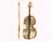Violin, Musical Instrument Print, Printmaking, Hand Pulled Dry Point Etching