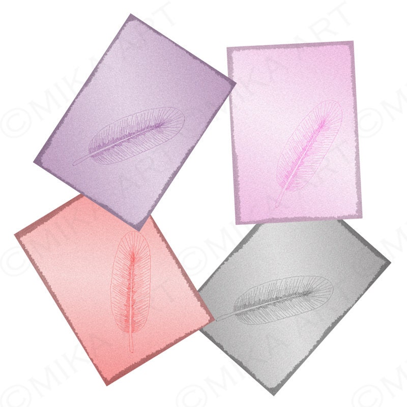 Feather Digital Collage Sheet Printable Party Tag Label Sexy Favor Purple Pink DIY ATC Scrapbook