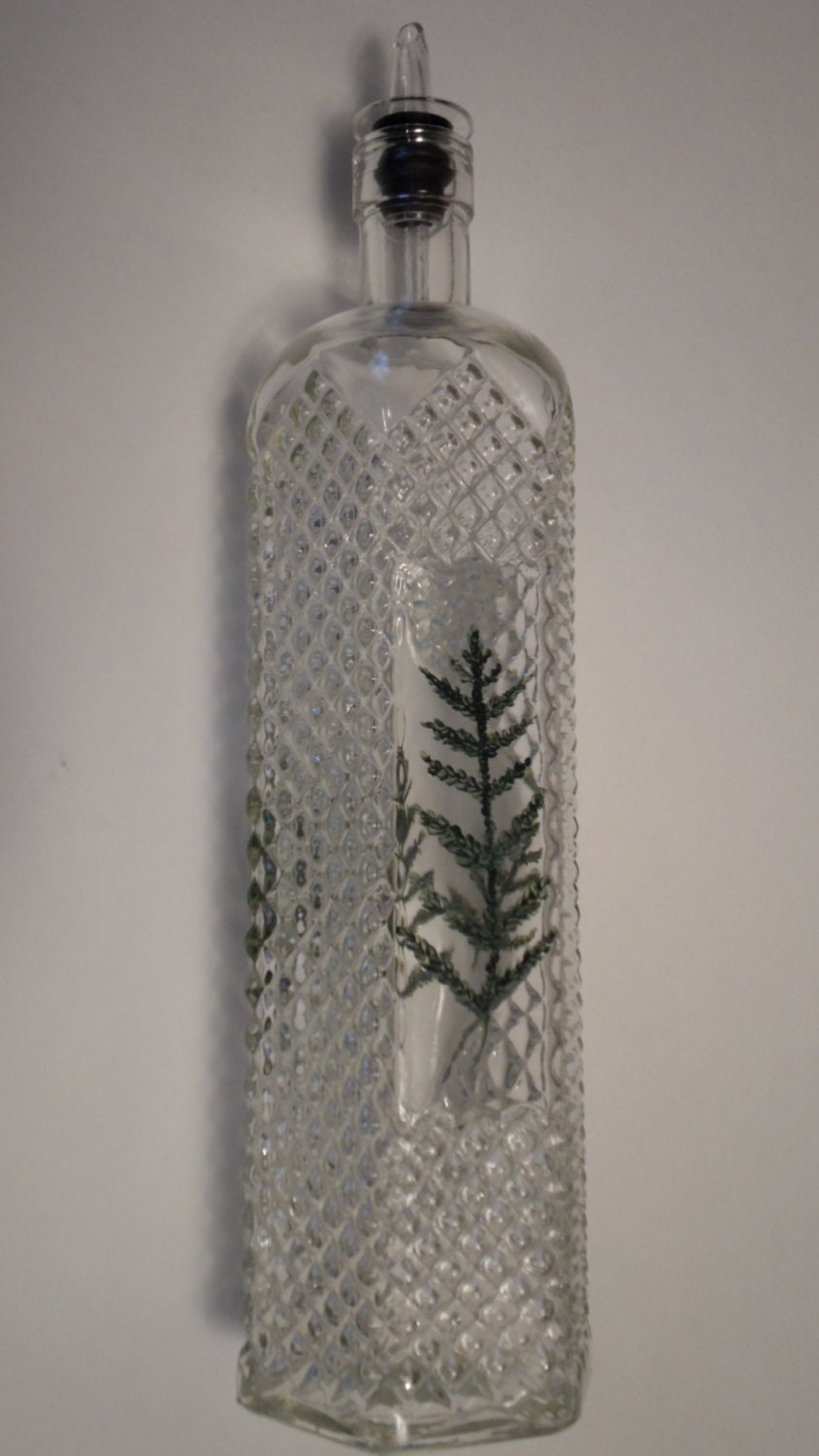 Fern Oil Bottle Hand Painted Oil Vinegar Bottle