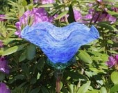 Cobalt Blue Hand Blown Glass Flower Garden Art Sculpture Finial Outdoor Garden Ornament