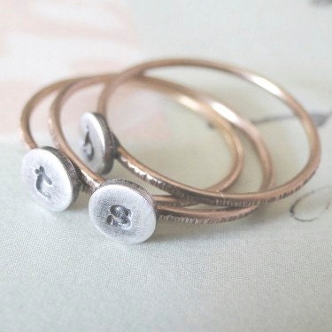 Stacked Initial Rings - Sterling Silver & Pink Gold Fill Set of Three