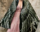 Women scarf, Hand painted Wings and feathers on black Modal/rayon, stunning unique and useful, perfect gift