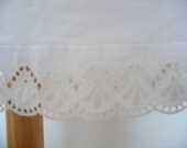 vintage white half slip, white cotton with wide lace eyelet hem, full figure retro half slip.