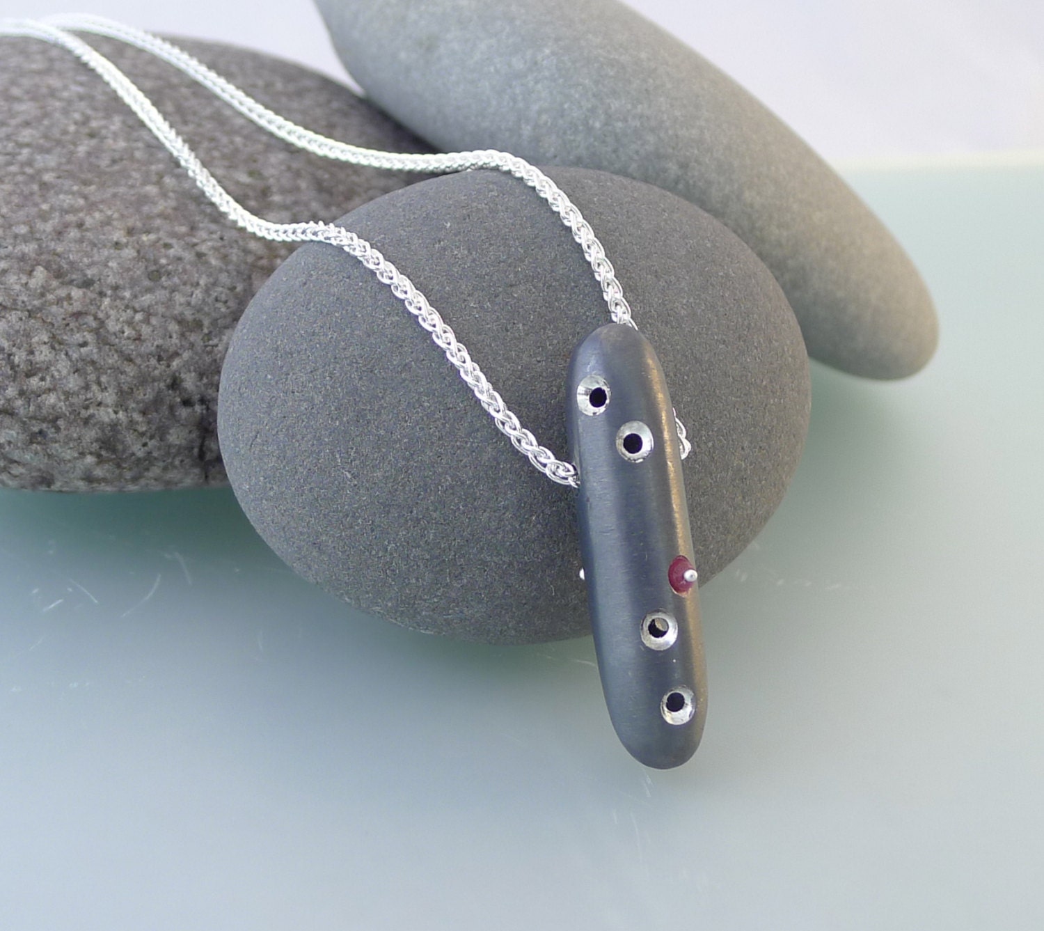 Crater II - Oxidized Sterling Silver and Ruby Capsule Necklace