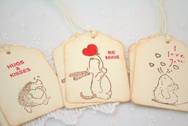 Animal Valentine Tags Gift Tags Favor Tags Puppy Hedgehog Mouse