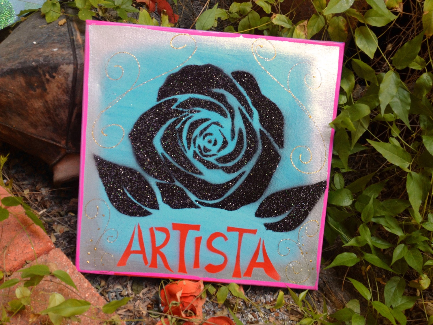 Glittered Stencil Canvas: ARTISTA