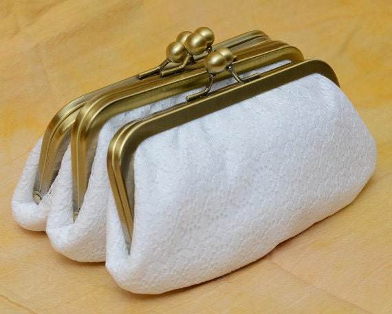 White Shabby Chic Clutch with ANTIQUE BRASS Frame