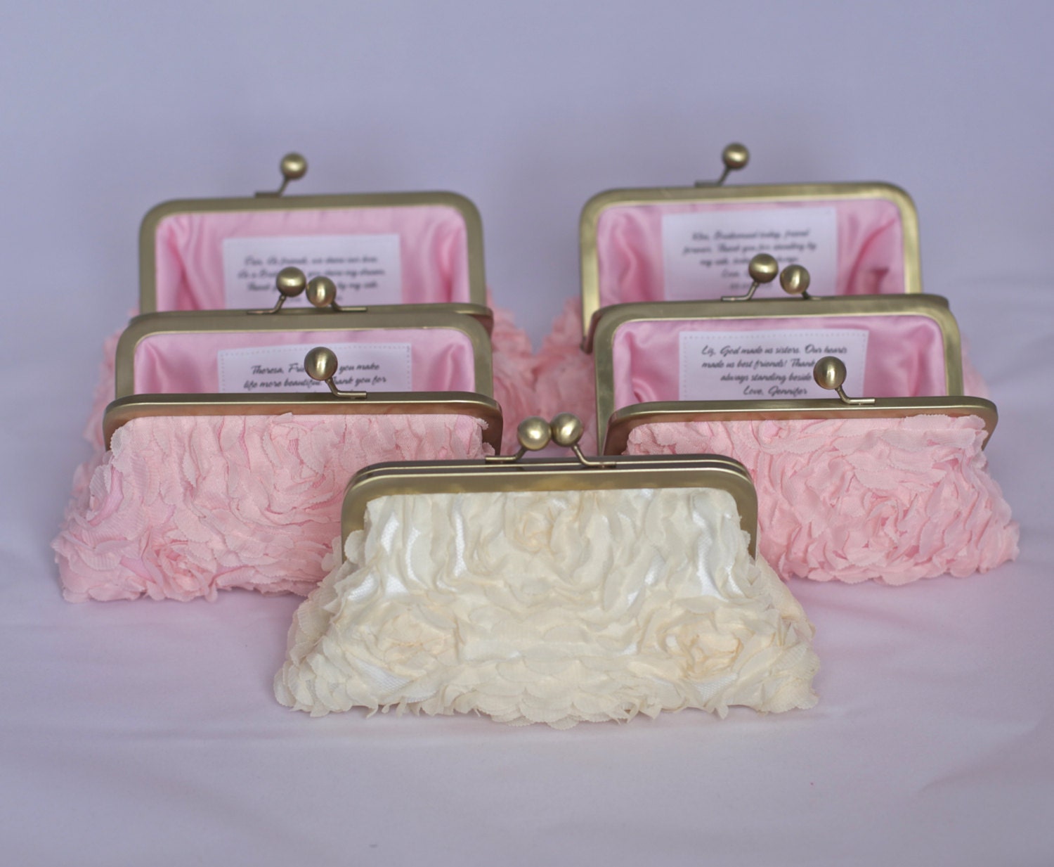 Pink  Rosette Clutch with Antique Brass Frame