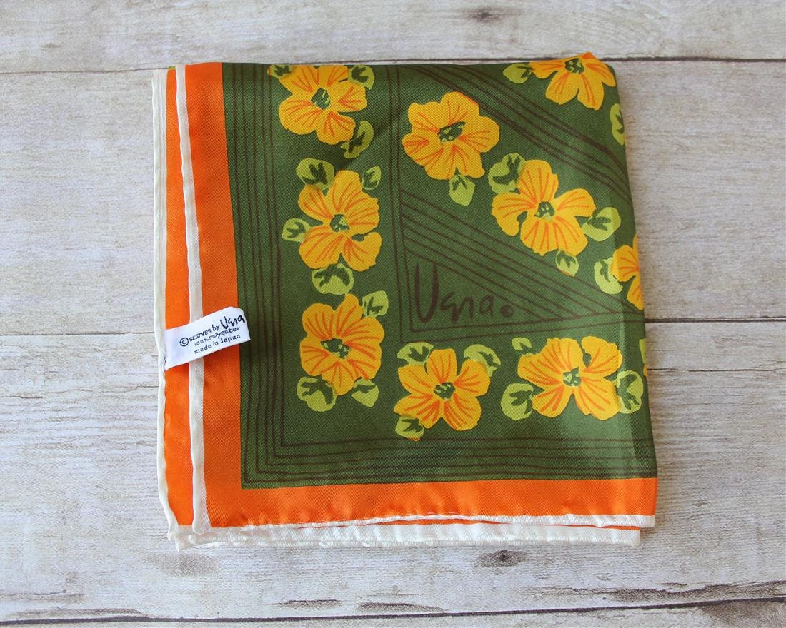Vintage Vera Scarf / Fall Colors Orange Green Floral Neck Wrap