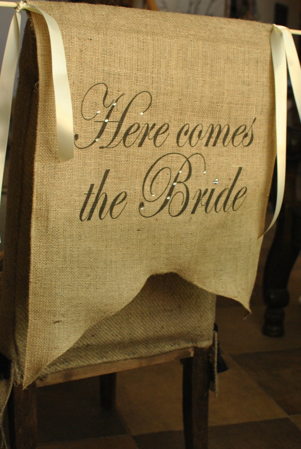 Here comes the bride burlap sign/banner, for flower girl or ring bearer Il_170x135