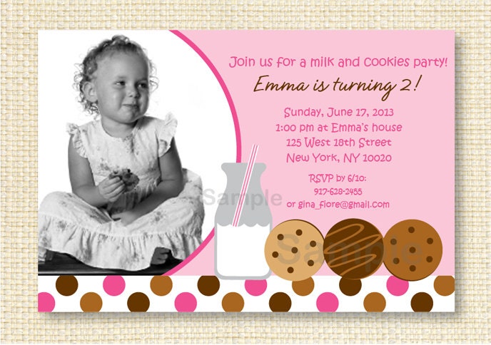 Cookies and Milk Girl Printable Birthday Invitation Il_570xn