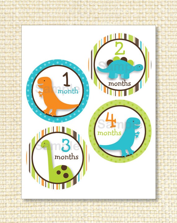 Dinosaur Lil Dino Printable Monthly Onesie Sticker Designs Instant Download Il_570xn