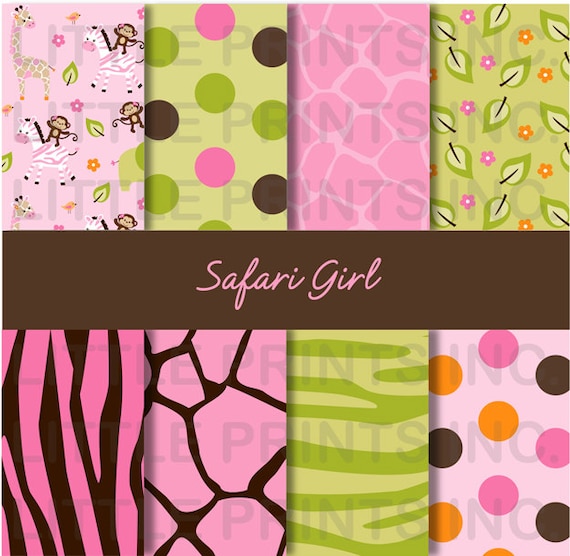 Safari Girl Animal Print Jungle Animal Printable Paper Digital INSTANT DOWNLOAD Il_570xn