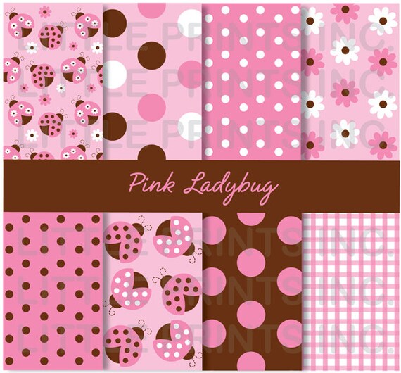 Mod Pink Ladybug Printable Paper Digital Paper INSTANT DOWNLOAD Il_570xn