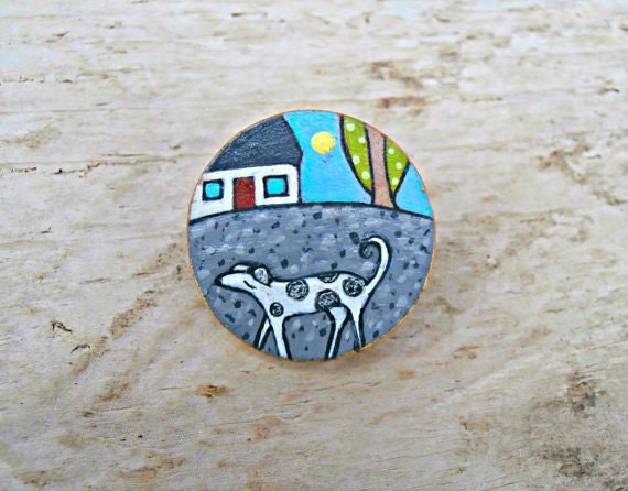 Village Walk - Art Brooch - Adult and Childrens Gift