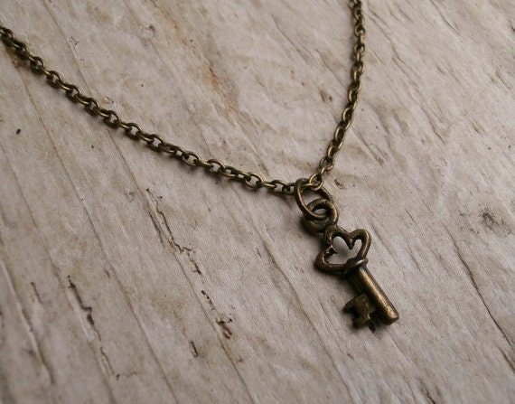 Antique Bronze Key Necklace, Dainty Charm Jewellery