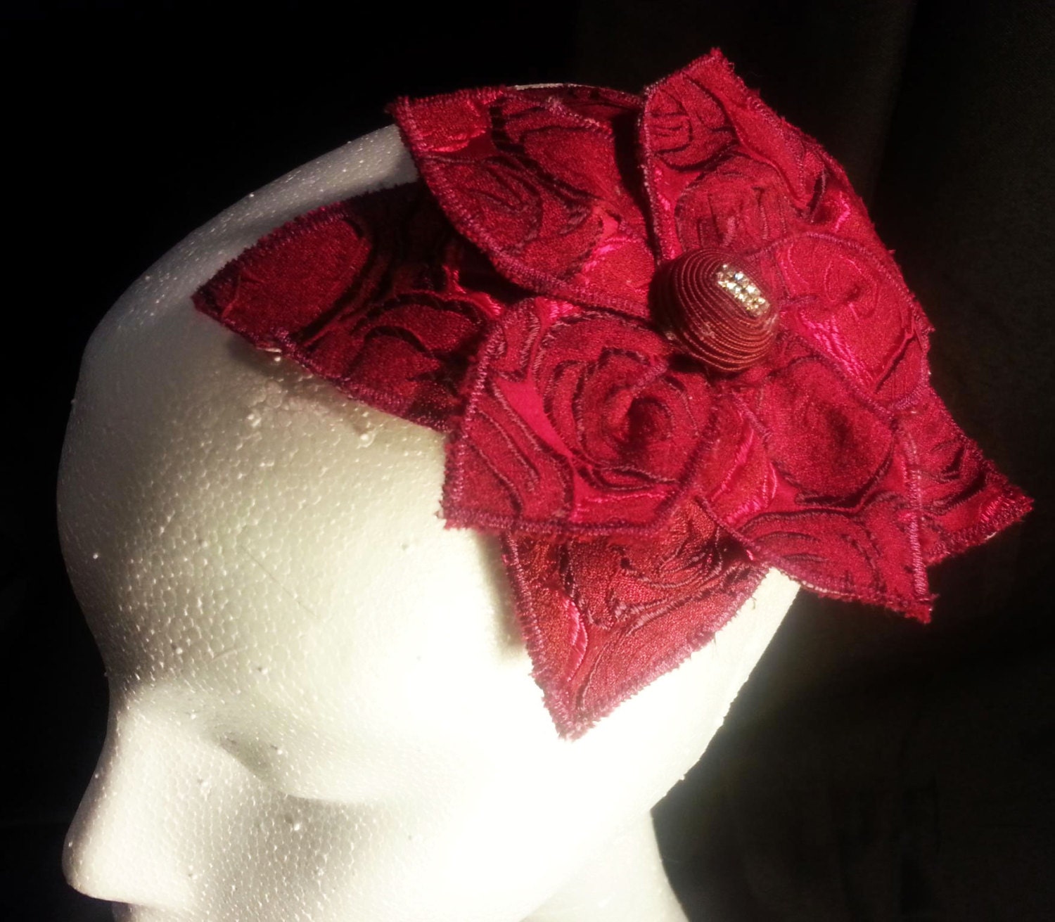 OOAK Red Fascinator Flower - Eco Friendly Headpiece Accessory - Cyber Monday Etsy
