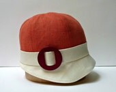 1920s's Cloche Hat - Orange and Cream Linen - Made to Order