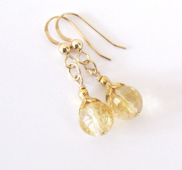 Citrine Gemstone Faceted Drops, Goldfilled Earrings
