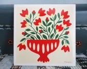 Vintage Berggren Scandinavian Trivet Tile - Historic Quilt No. 30  Flower Applique