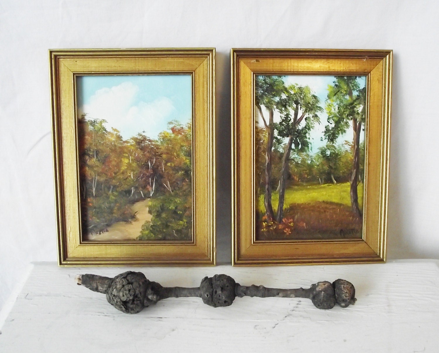 Vintage Oil Painting on Board - Small 5 x 7- Framed - Wooded Path - signed Aretta