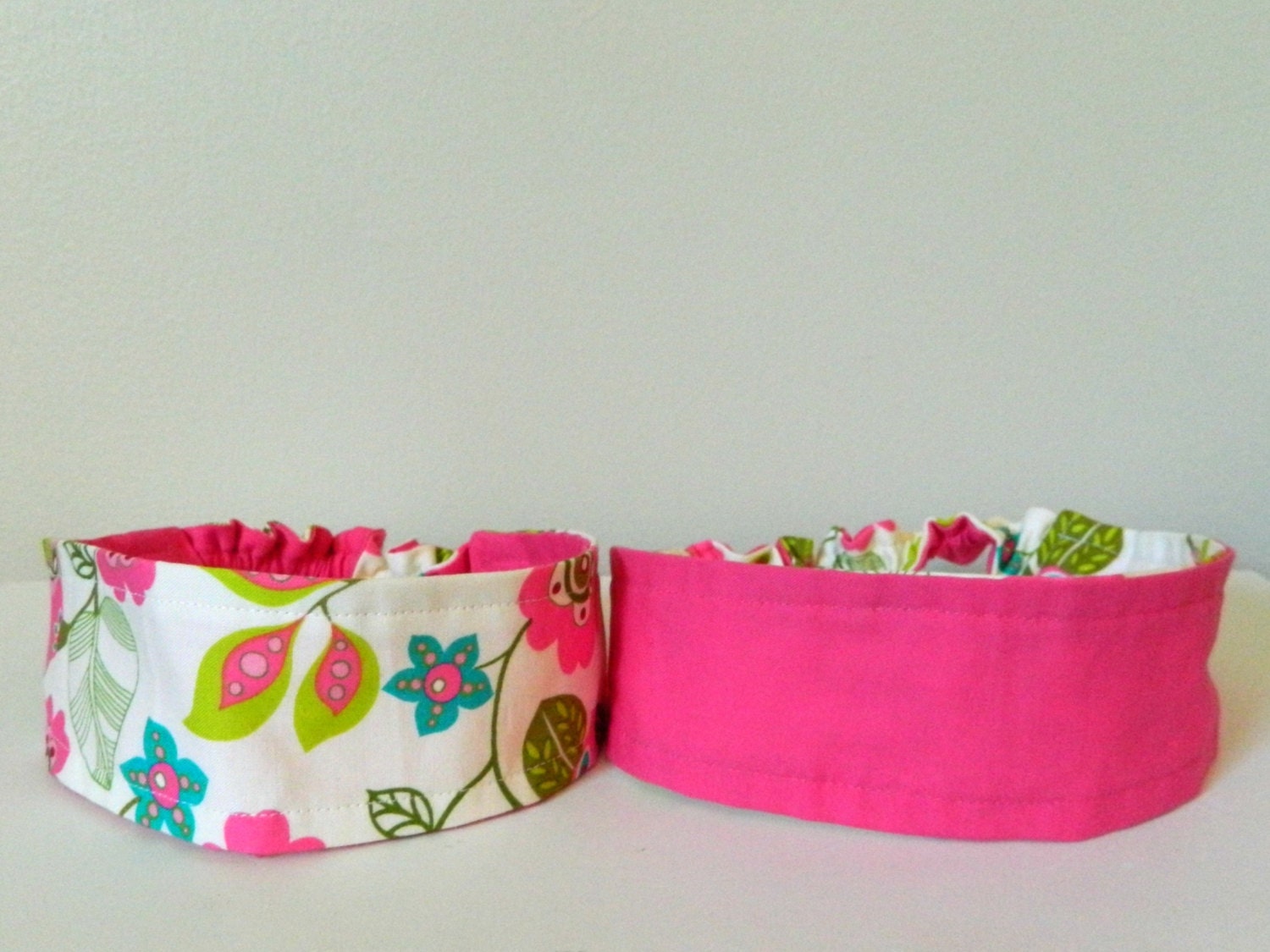 2-in-1 Reversible Headband- Hot Pink Floral with Solid Hot Pink