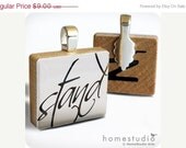 Moving Sale - STAND Script : a pendant charm made on a Scrabble Game Tile wood piece by HomeStudio
