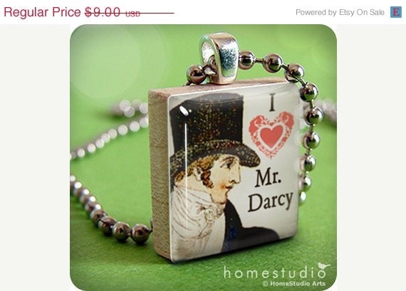 Moving Sale - MR. DARCY : scrabble tile jewelry necklace pendant charm made from a Scrabble Game Tile piece. Necklace chain sold separately