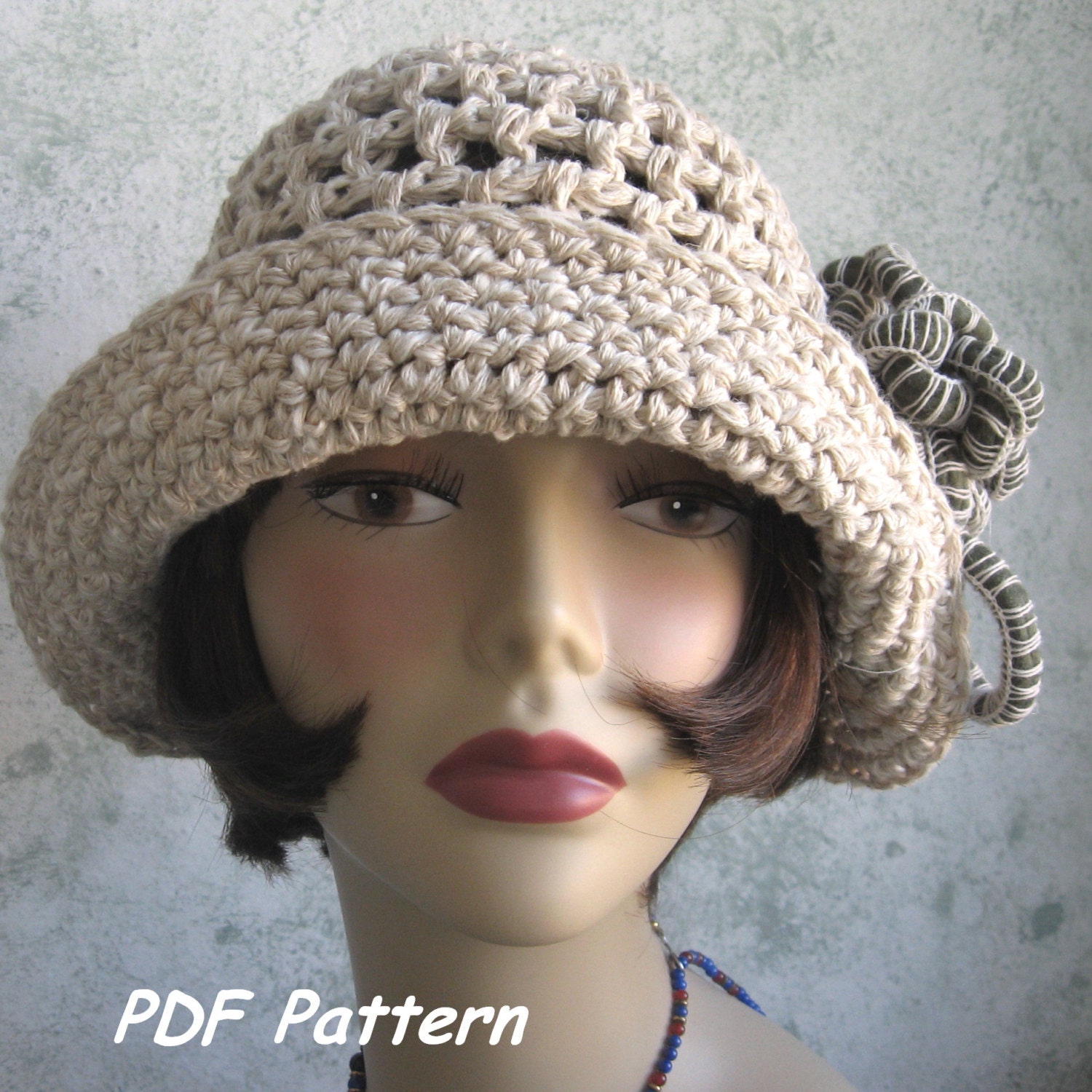 Crochet Hat Pattern Womems Brimmed Summer  HAT With Flower Trim PDF Instant Download