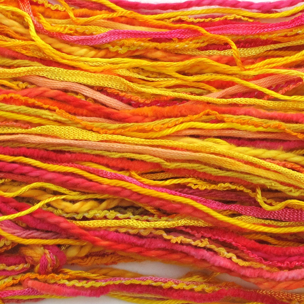 Cotton, silk, rayon, linen textured thread selection - hand dyed - lemon, bright yellow, golden yellow, dark pink, apricot