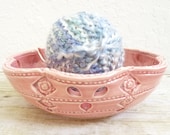 Yarn Bowl Ceramic Handmade Wheel Thrown Pottery Honeysuckle Rose Pink Pastel
