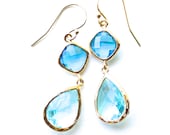 TenThings. SIENNA. blue and aquamarine. gold. earrings.
