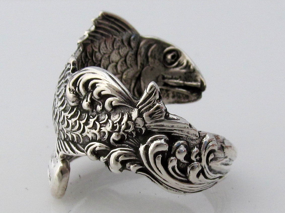 Spoon Ring Fish Size 6-12 Sterling Silver Art Nouveau