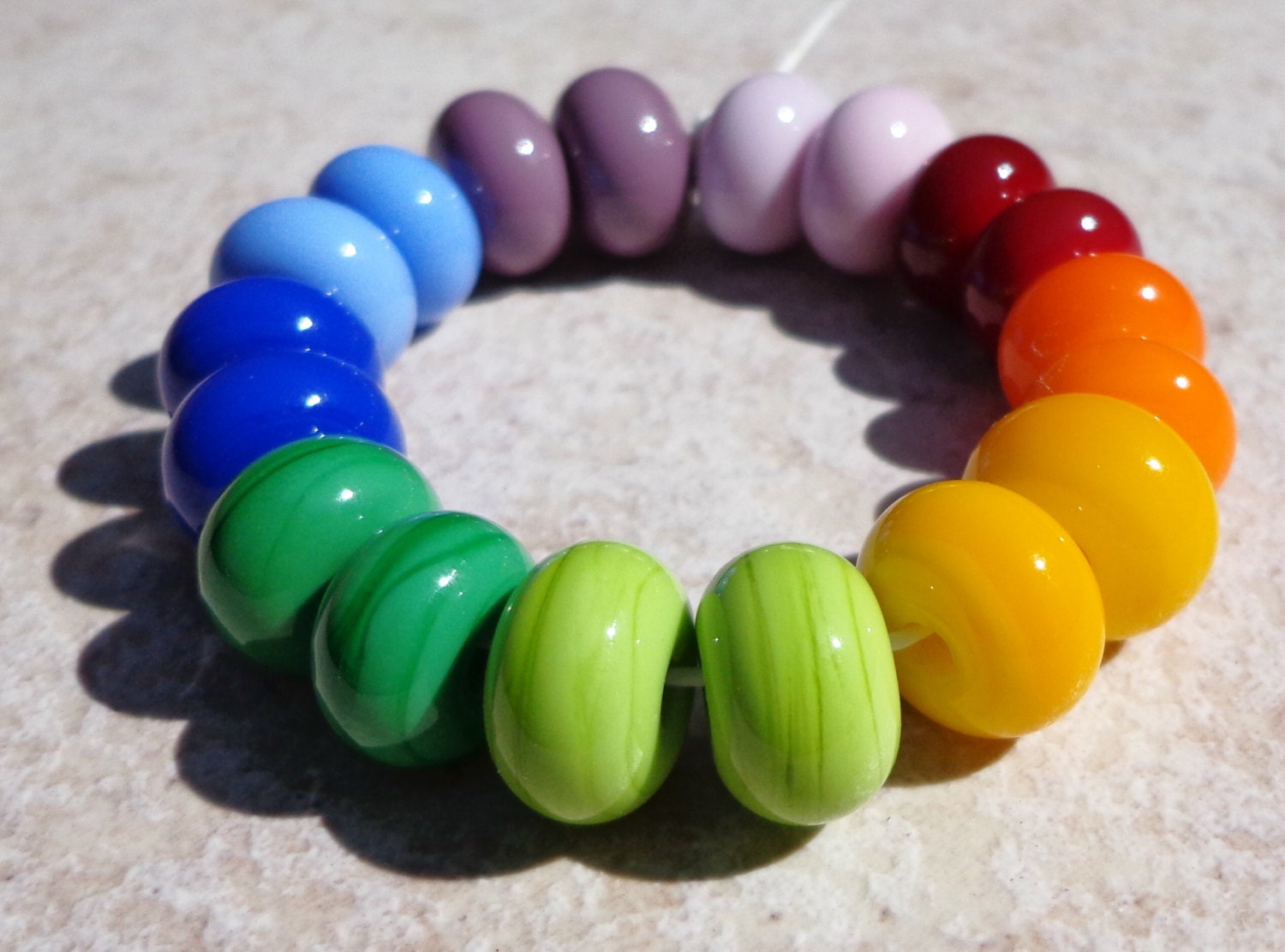 Rainbow Spacer/Accent Handmade LAMPWORK Bead Set