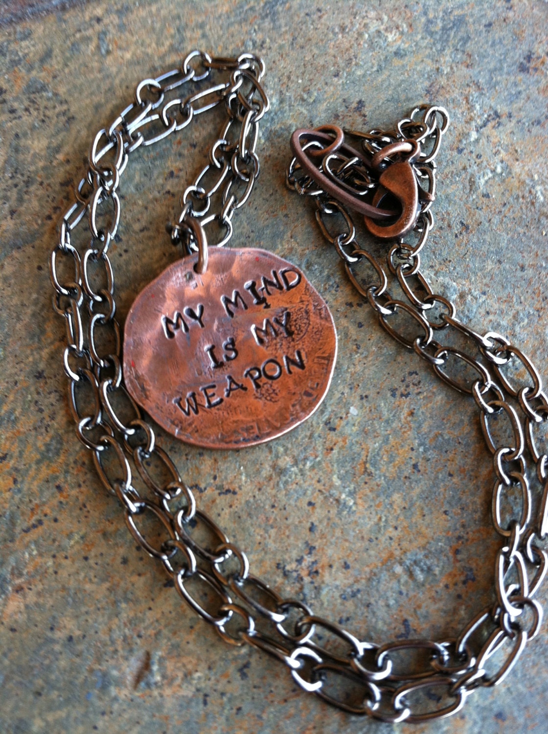 Game of Thrones inspired Necklace Hand Hammered My mind is my weapon jewelry