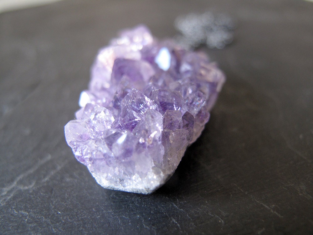 AMETHYST // Black sterling silver pendant with natural drusy Amethyst crystal