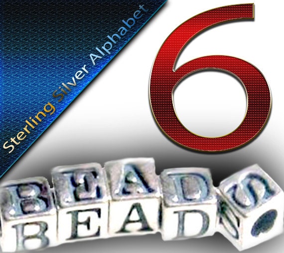 6 Sterling Silver Alphabet Block Bead 4.5mm