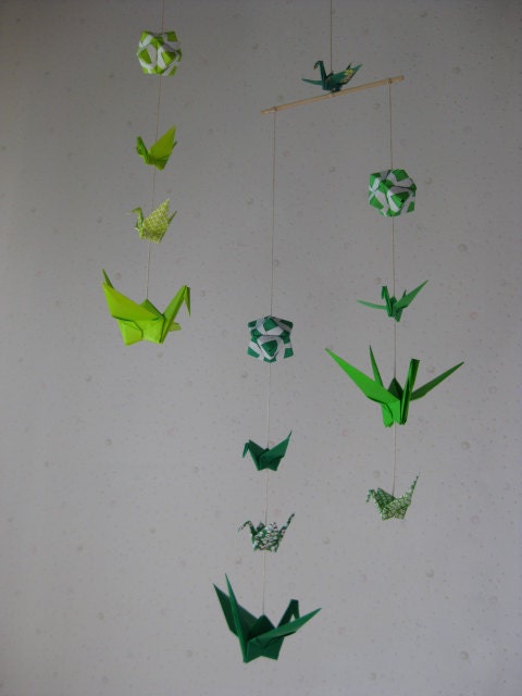 Origami Mobile - Cranes and Modules (Green)