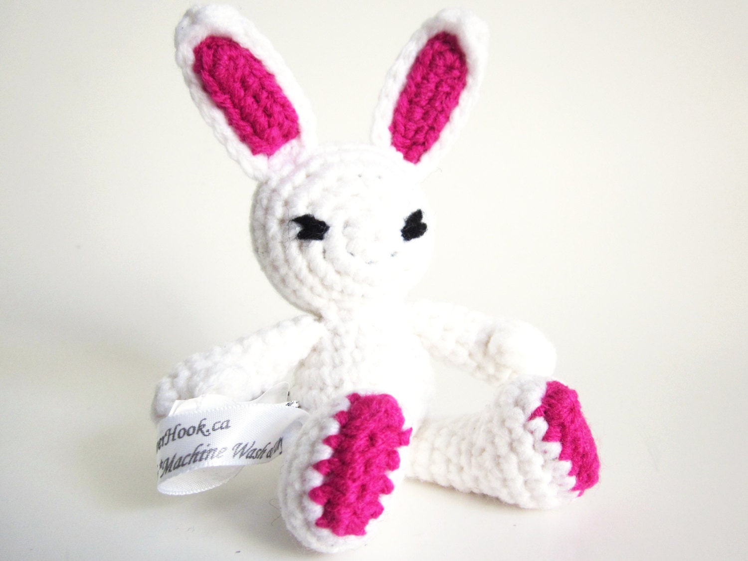 Easter Amigurumi Doll: Bunny Rabbit Toy in Stain Resitant White and Pink Fuchsia Washable Yarn - Handmade and Designed by The Silver Hook