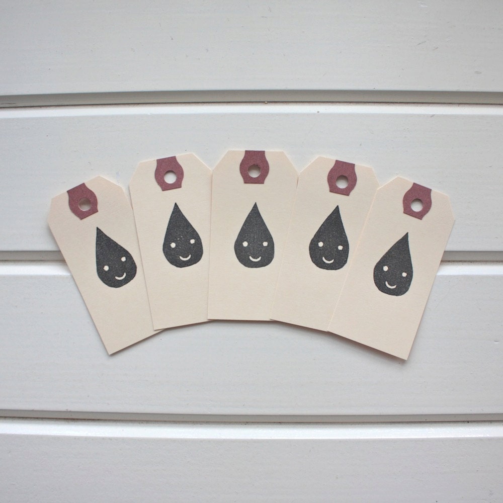 Happy Raindrop Tag Set of 5