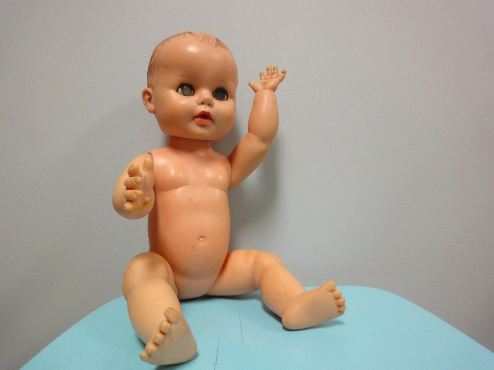 Vintage Creepy Eye Baby Doll, Plastic 1950s 60s